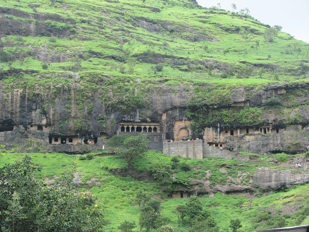 Rock-cut cave of Shri Girijatmaj at Lenyadri, with the seated Ganesha idol inside the stone sanctum